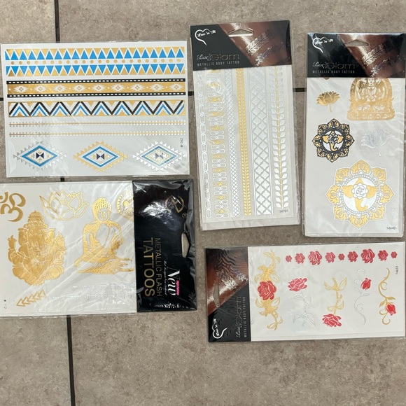 5 Sheets Boho Festival Temporary Metallic Flash Tattoos - Picture 1 of 6